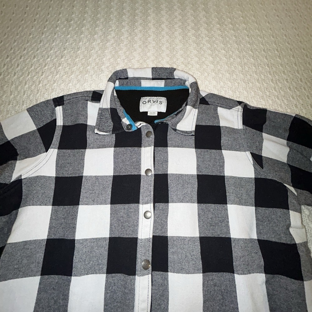 Orvis Plaid Fleece Lined Pinnacle Flannel Shirt Jacket Women Black White 2xl - Picture 3 of 8